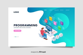 Isometric programming landing page template Free Vector