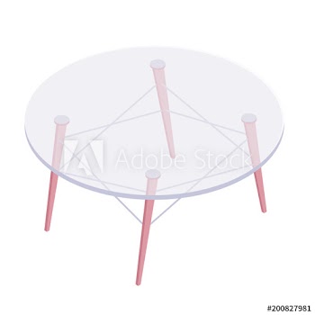 Isometric round glass table isolated on white background