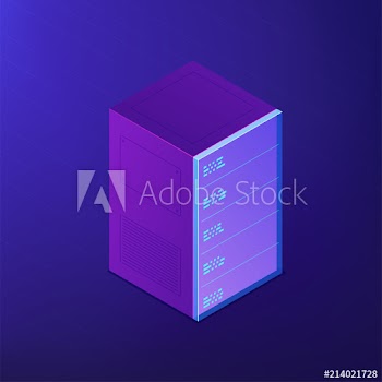 Isometric server rack with plugged in equipment