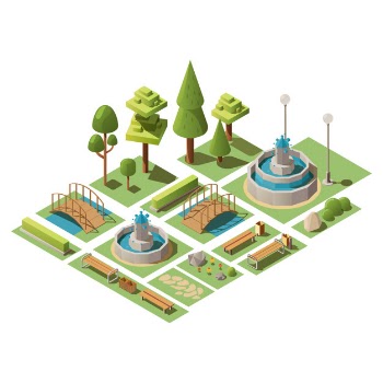 Isometric set of public park elements Free Vector