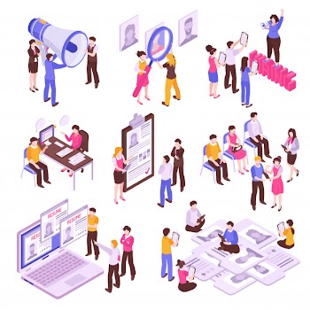 Isometric set with people searching for job on white background 3d Free Vector