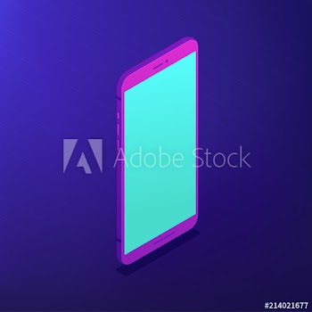Isometric smartphone with a blue screen