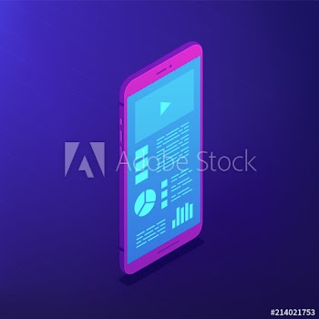 Isometric smartphone with data on the screen