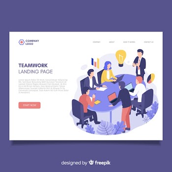 Isometric teamwork landing page template Free Vector