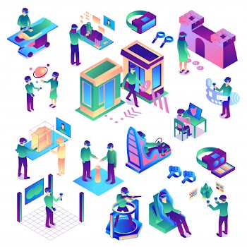 Isometric virtual reality set of colorful isolated images representing various human activities related to augmented reality vector illustration Free Vector