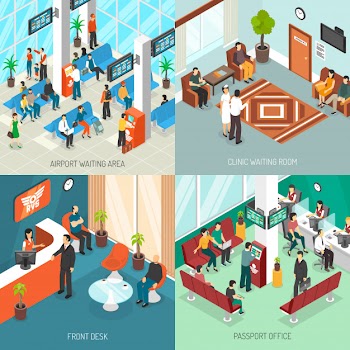 Isometric waiting areas set Free Vector