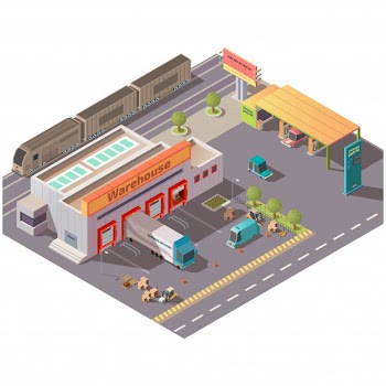 Isometric warehouse and petrol station Free Vector