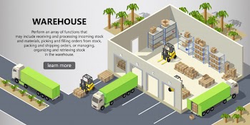 isometric warehouse, delivery service