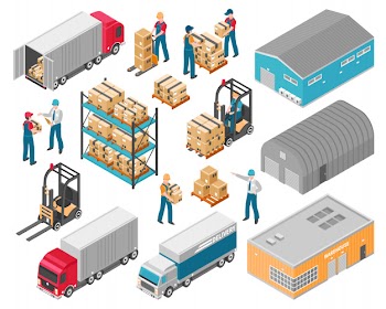 Isometric warehouse logistic icon set Free Vector