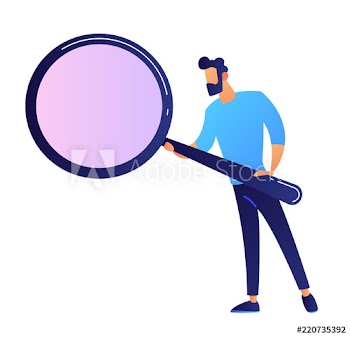 IT expert holding a big magnifying glass vector illustration