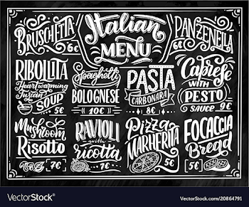 Italian food menu - names of dishes lettering Vector Image
