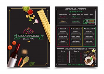Italian restaurant menu with special offer for business lunch design elements Free Vector