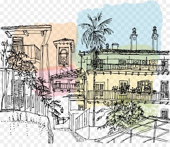 Italy Drawing Illustration - Sketch of Italian town 