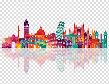 Italy landmark artwork , Italy Skyline Drawing, Colorful city silhouette transparent background PNG clipart