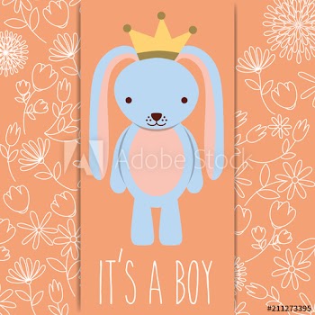 its a boy baby shower blue rabbit with crown card