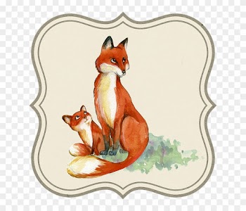 Jackal, Animal, Baby, Nature, Tag, Label, Drawing - Fox Mom And Baby