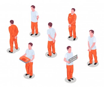 Jail inmates criminals arrested incarcerated persons male characters in prison detainee uniform isometric set isolated illustration Free Vector