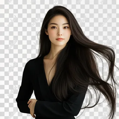 Japan Female Model with Long Hair in Classy Commercial Photography PNG