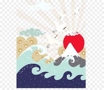 Japan Wave Illustration - Mountain Sun Japanese illustration 