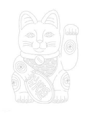 Japanese beckoning cat adult coloring | Free stock vector - 462504