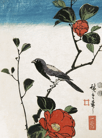 Japanese bird on camellia branch | Free Photo Illustration - rawpixel