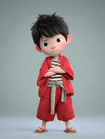 Japanese Cartoon Boy in Traditional Attire