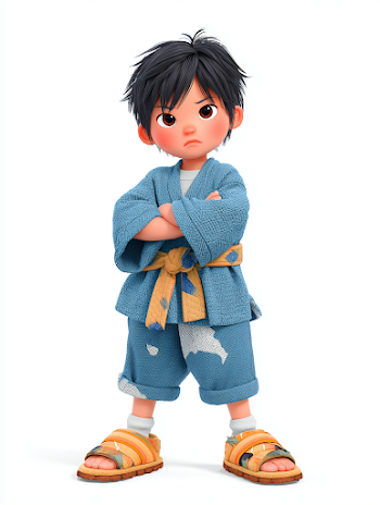 Japanese Cartoon Boy in Traditional Attire