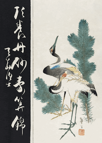 Japanese cranes and pine branch | Free Photo Illustration - rawpixel
