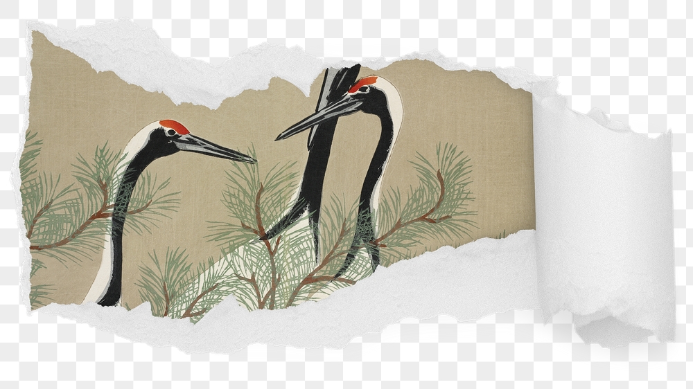 Japanese cranes png ripped paper | Free PNG - rawpixel