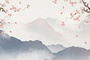 Japanese floral background, watercolor mountain | Free Photo Illustration - rawpixel
