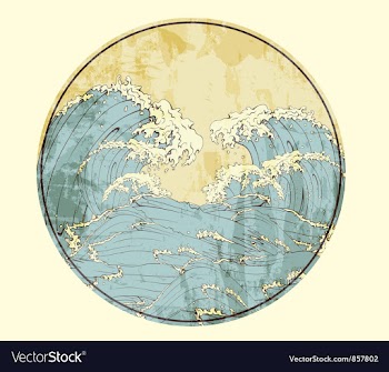  					Japanese frame with waves vector image														