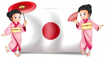 Japanese girls and flag Free Vector