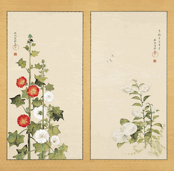 Japanese hydrangea and hollyhock flowers | Free Photo Illustration - rawpixel