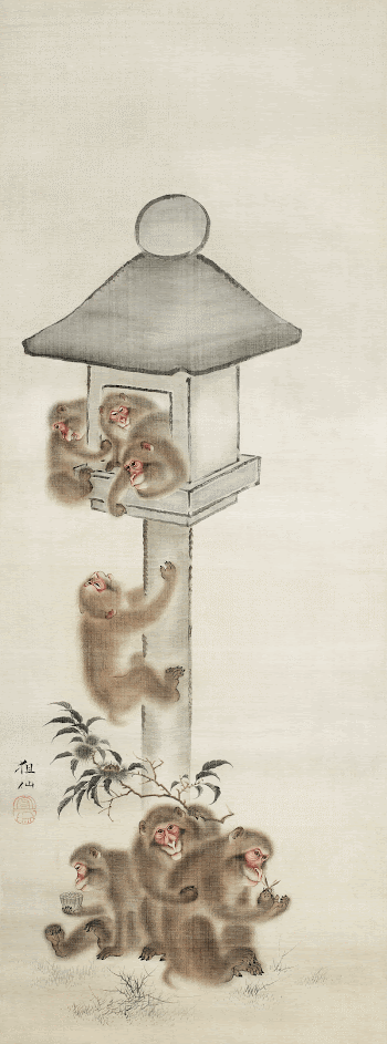 Japanese monkeys and stone lantern | Free Photo Illustration - rawpixel