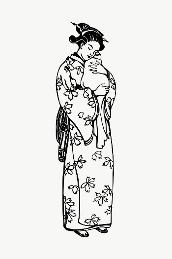 Japanese mother drawing, illustration vector. | Free Vector - rawpixel