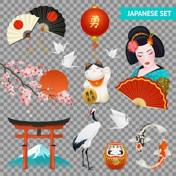 Japanese national symbols set Free Vector