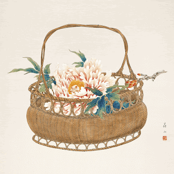 Japanese peonies in basket (20th | Free Photo Illustration - rawpixel