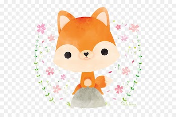 Japanese Red fox Rabbit Illustration - Hand-painted watercolor cute fox. 