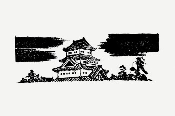 Japanese temple drawing, vintage architecture | Free PSD - rawpixel
