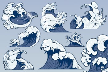 Japanese wave doodle Free Vector