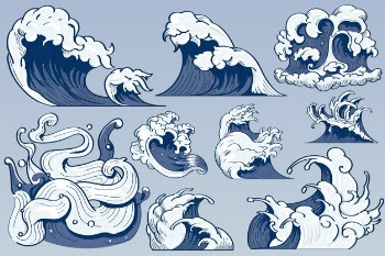 Japanese wave doodle Free Vector