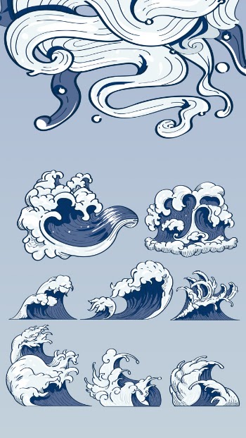 Japanese wave doodles Free Vector