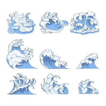 Japanese wave doodles Free Vector