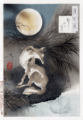 Japanese wolf and the moon | Free Photo Illustration - rawpixel