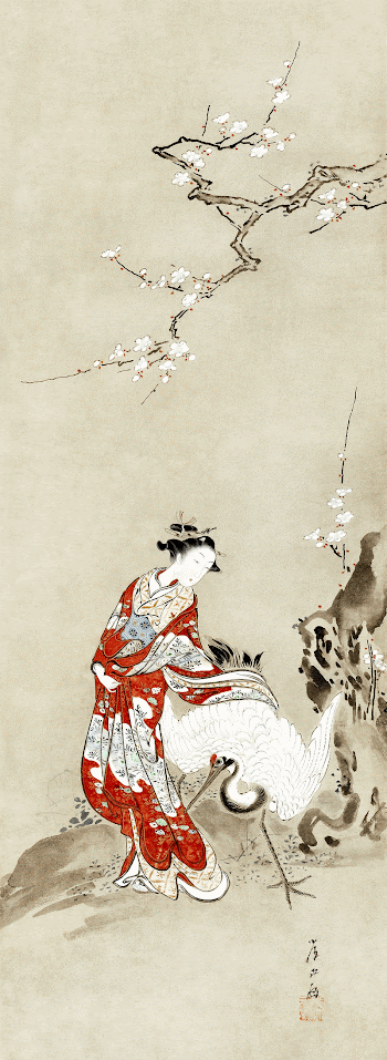 Japanese woman and crane (18th | Free Photo Illustration - rawpixel