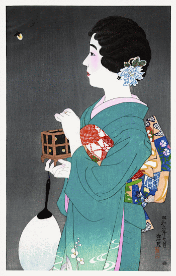 Japanese woman and firefly cage | Free Photo Illustration - rawpixel