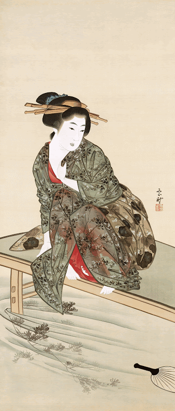 Japanese woman by a stream | Free Photo Illustration - rawpixel