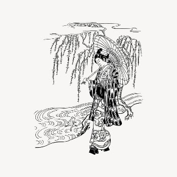 Japanese woman collage element, drawing | Free Vector Illustration - rawpixel