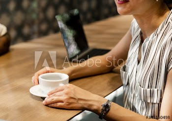 Japanese woman having a coffee