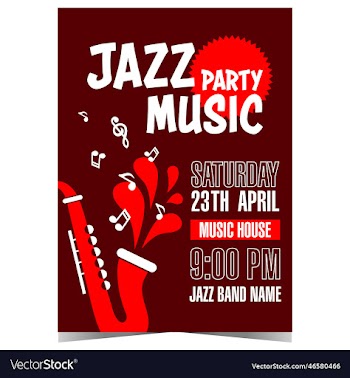 jazz music party invitation with red saxophone